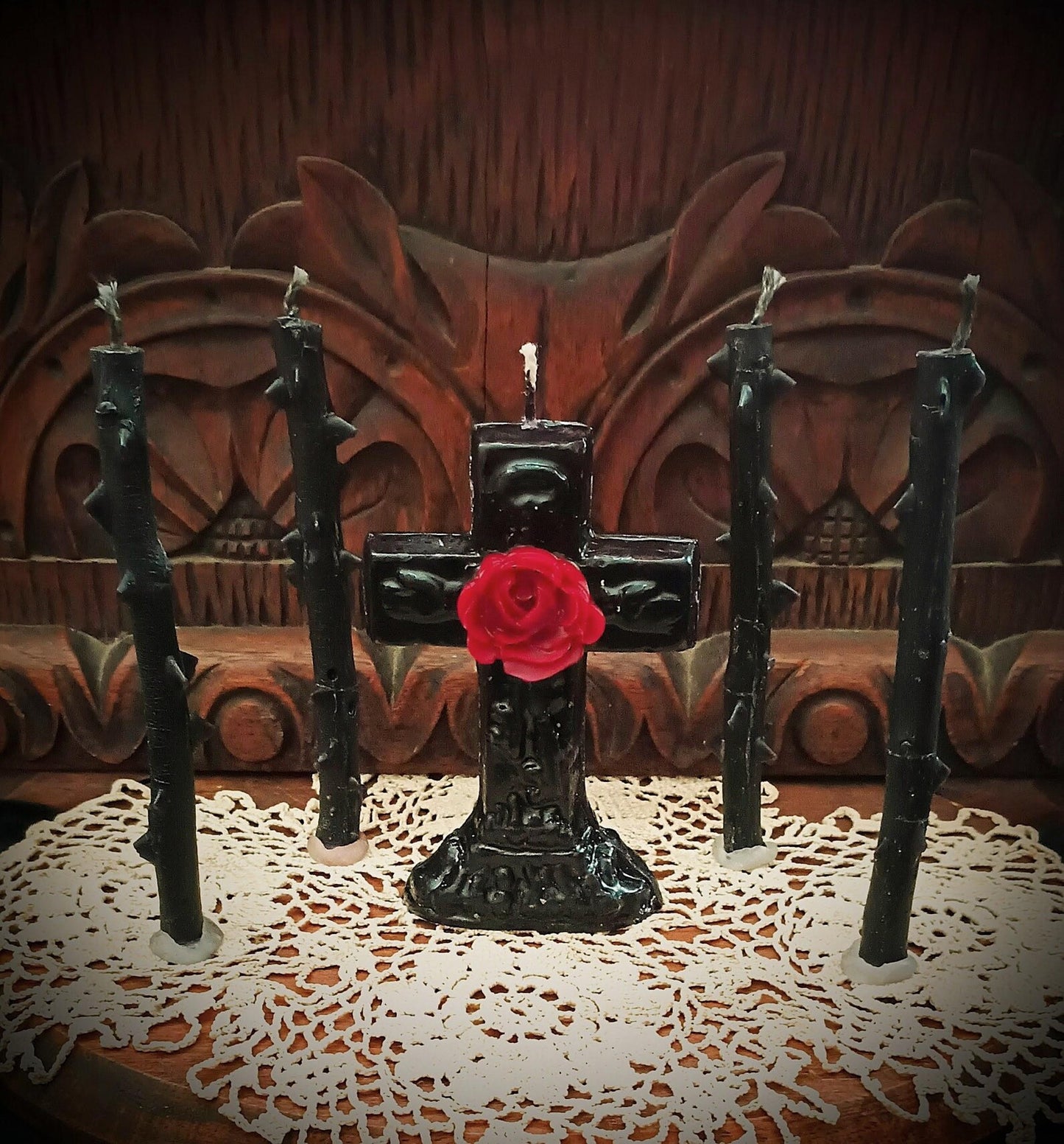 Rosey Cross Sculpted Candle